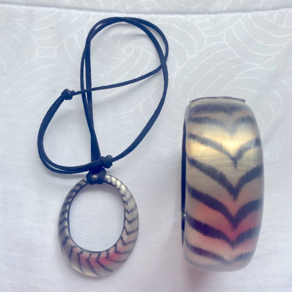 Alexis Bittar Black and Tan Patterned Bracelet and Matching Necklace